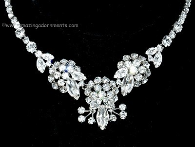 Masterpiece Collection Clear Rhinestone Bride or Party Necklace Signed SHERMAN ~ BOOK PIECE