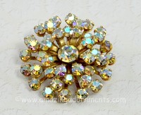 Beautiful Dimensional Aurora Borealis Rhinestone Brooch Signed TRIAD