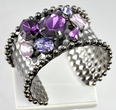 Brand New Chunky Bejeweled Hammered Cuff Bracelet