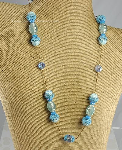 Swanky Vintage Single Line Mixed Blue Bead Necklace