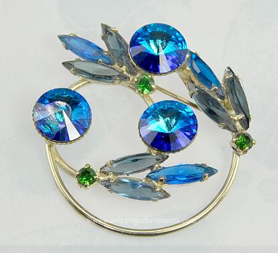 Lovely Vintage Rhinestone Brooch in Shades of Blue and Green