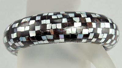 Chunky Brown and White MOP Checkerboard Bangle Bracelet