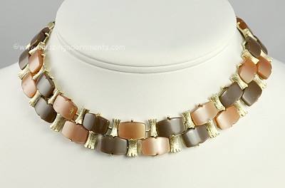 Vintage Mid- twentieth Century Thermoplastic Necklace in Shades of Brown Signed LISNER