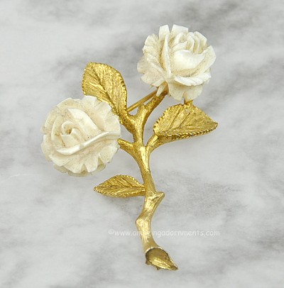 Pretty Signed LEDO [Polcini] Resin Roses Pin