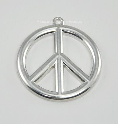 Large and Heavy Silver- tone Peace Sign Medallion Pendant