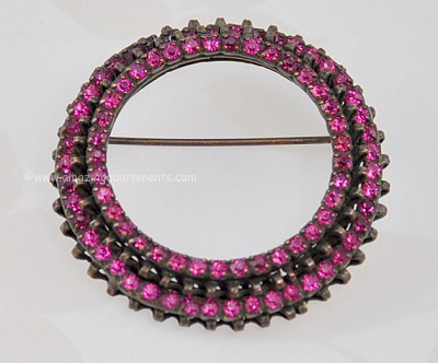 Desirable Tiered Pink Rhinestone Circle Brooch