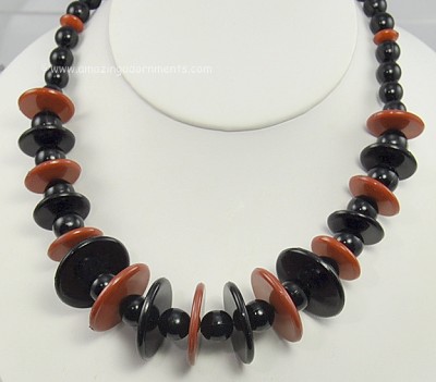 Fun to Wear Plastic Black Bead and Sienna Brown Disc Necklace