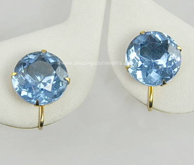 Flamboyant Vintage Large Faceted Sapphire Blue Rhinestone Earrings
