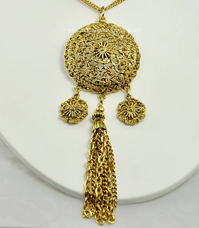 Intricate Vintage Double Strand Pendant Necklace with Tassels