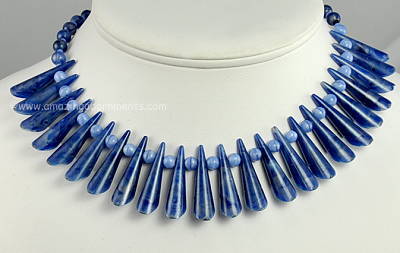 Funky Vintage Spiky Blue Plastic Bib Necklace Signed WEST GERMANY