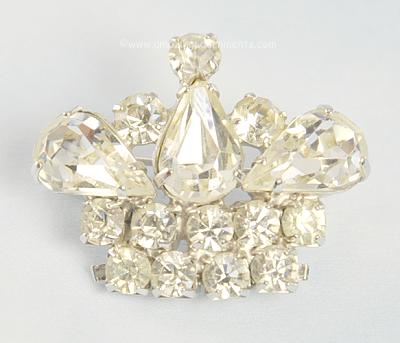 Thrilling Vintage Unsigned Clear Rhinestone Crown Pin