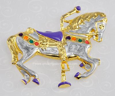 Delightful Unsigned Merry- go- round Carnival Circus Enamel Horse Brooch