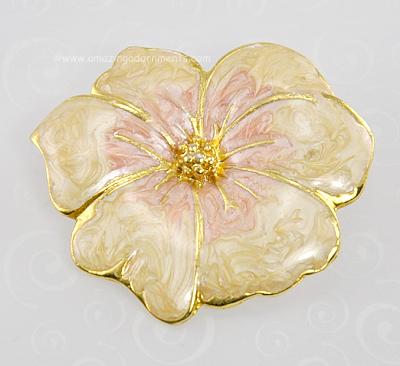 Immortal Vintage Champagne and Rose Enamel Pansy Floral Brooch