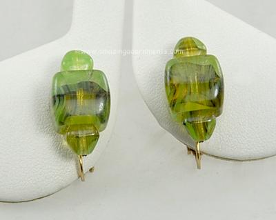 Vintage Green Glass Earrings Signed VOGUE