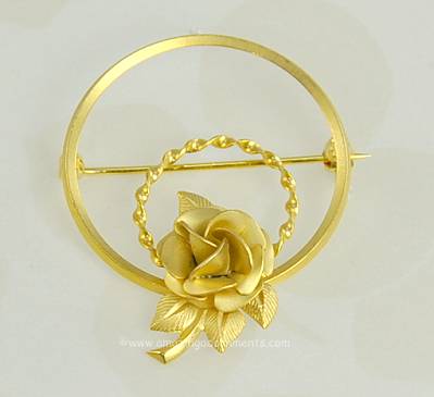 Dainty Vintage Gold- filled Circle within a Circle Pin with Rose Decoration