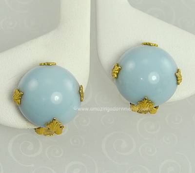 Vintage Signed SANDOR Baby Blue Thermoplastic Earrings