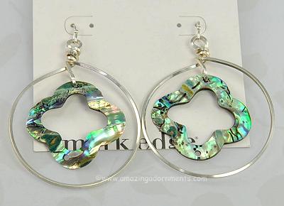 Never Worn Large Sterling Silver and Abalone Flower Hoop Earrings from MARK EDGE
