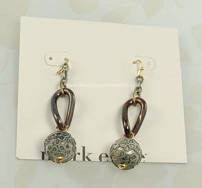 Sassy Ecovintage Gold Filled Earrings with Pewter Ball Drop Signed MARK EDGE