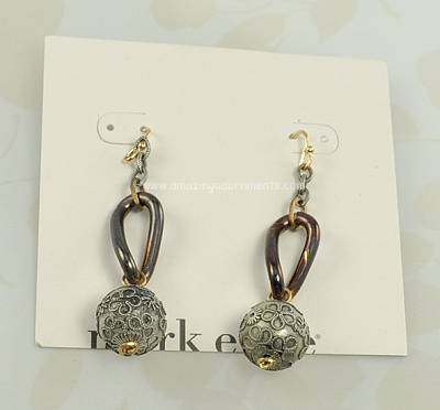 Sassy Ecovintage Gold Filled Earrings with Pewter Ball Drop Signed MARK EDGE