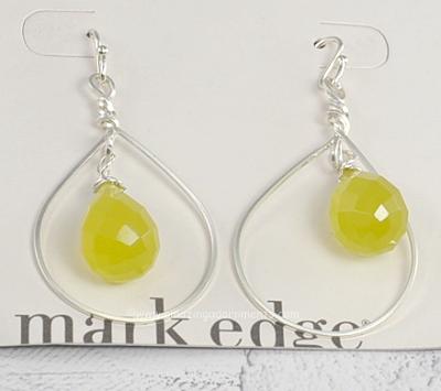 Genuine Olive Jade Crystal Teardrop within Sterling Hoop Earrings from MARK EDGE