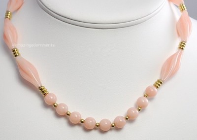 Signed TRIFARI Sweet Pink Plastic Bead Necklace