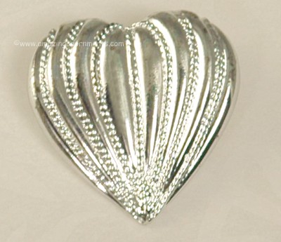 Signed ANNE KLEIN Textured Silver- tone Heart Pin