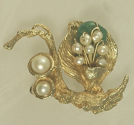 SWOBODA Real Jade and Cultured Pearl Brooch/Pin