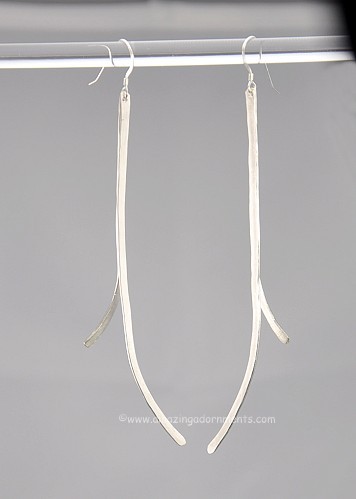 Artisan Flattened Sterling Silver Stick Dangle Earrings