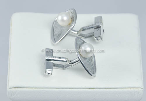 Vintage Signed Mikimoto Sterling Sivler and Pearl Cufflinks