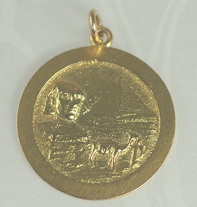 Estate 18K Gold Egyptian Scene at Giza Pendant